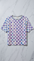 Iridescent Sequin Checkerboard Top — Holographic, Boxy Fit