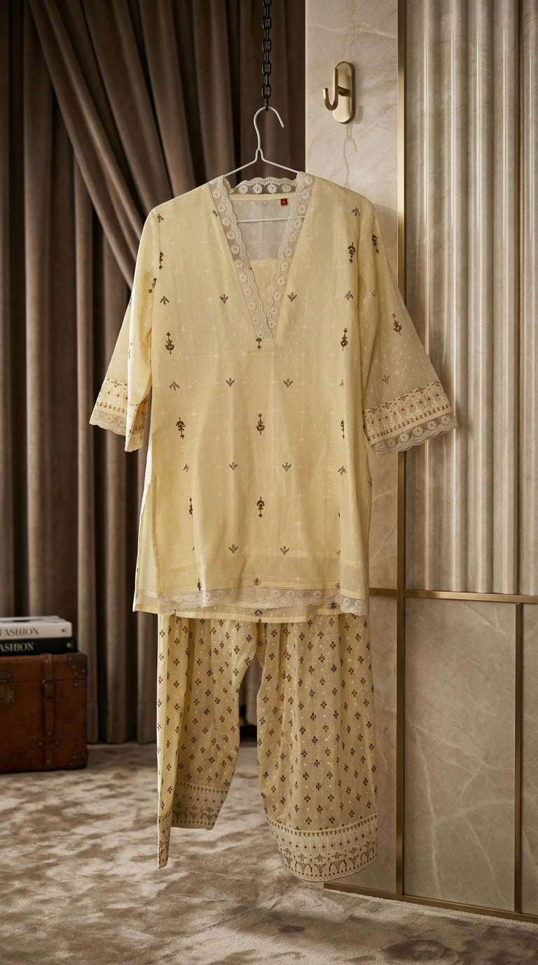 Ivory Cotton Farshi Salwar/Palazzo Co-ord Set |  — Luxmee