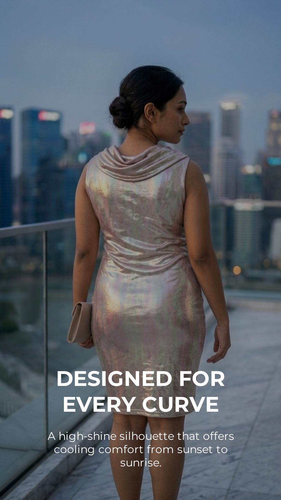 Iridescent Holographic Wrap Dress — Rayon Spandex, Tulip Hem, Plus Size