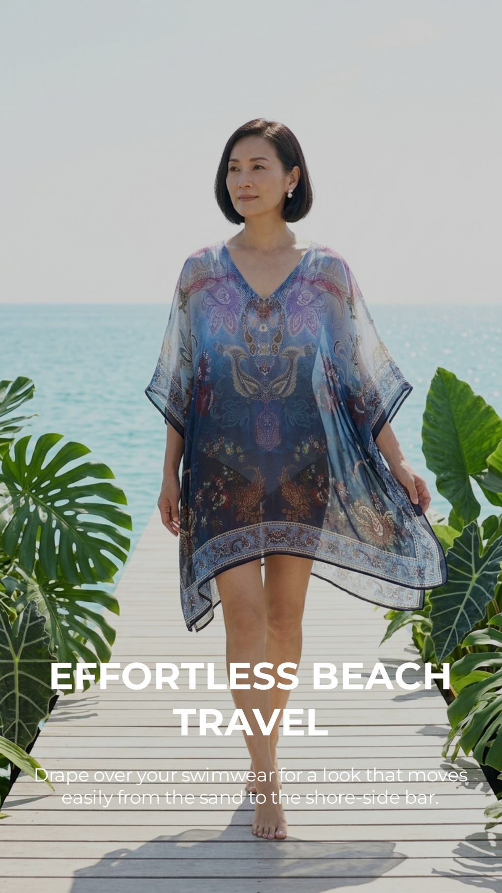 Blue Ombre Paisley Kaftan — Cupro, Handkerchief Hem | Sevya USA