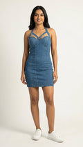 Denim Corset Mini Dress | Cut-Out Halter Neck | Cotton Stretch | S–L