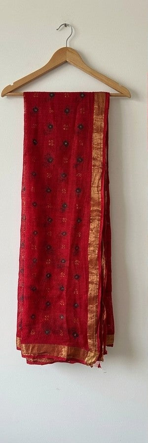 Red Bandhani Kota Saree with Blouse Piece | Sheer Tie-Dye Saree