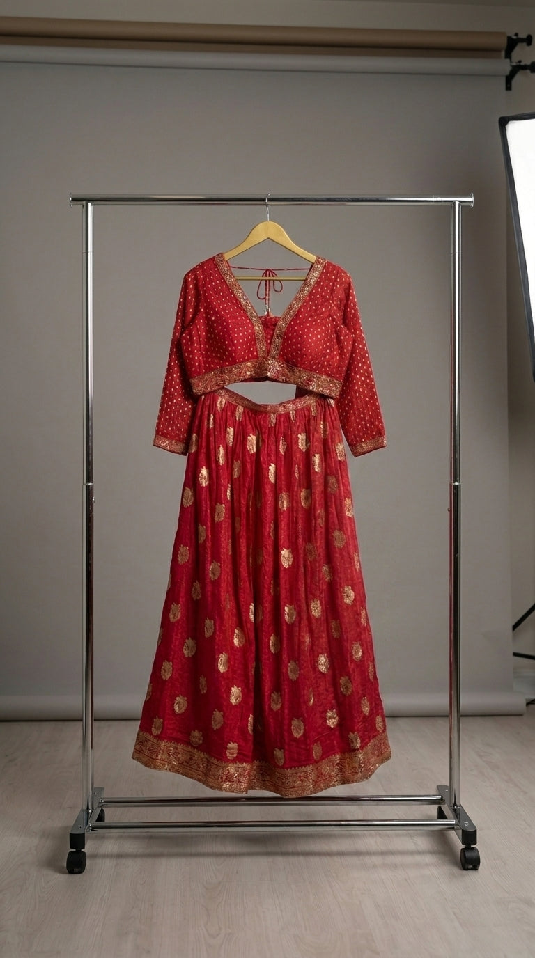 Crimson Gold Sequin Sharara Set with Dupatta —  Size XXL