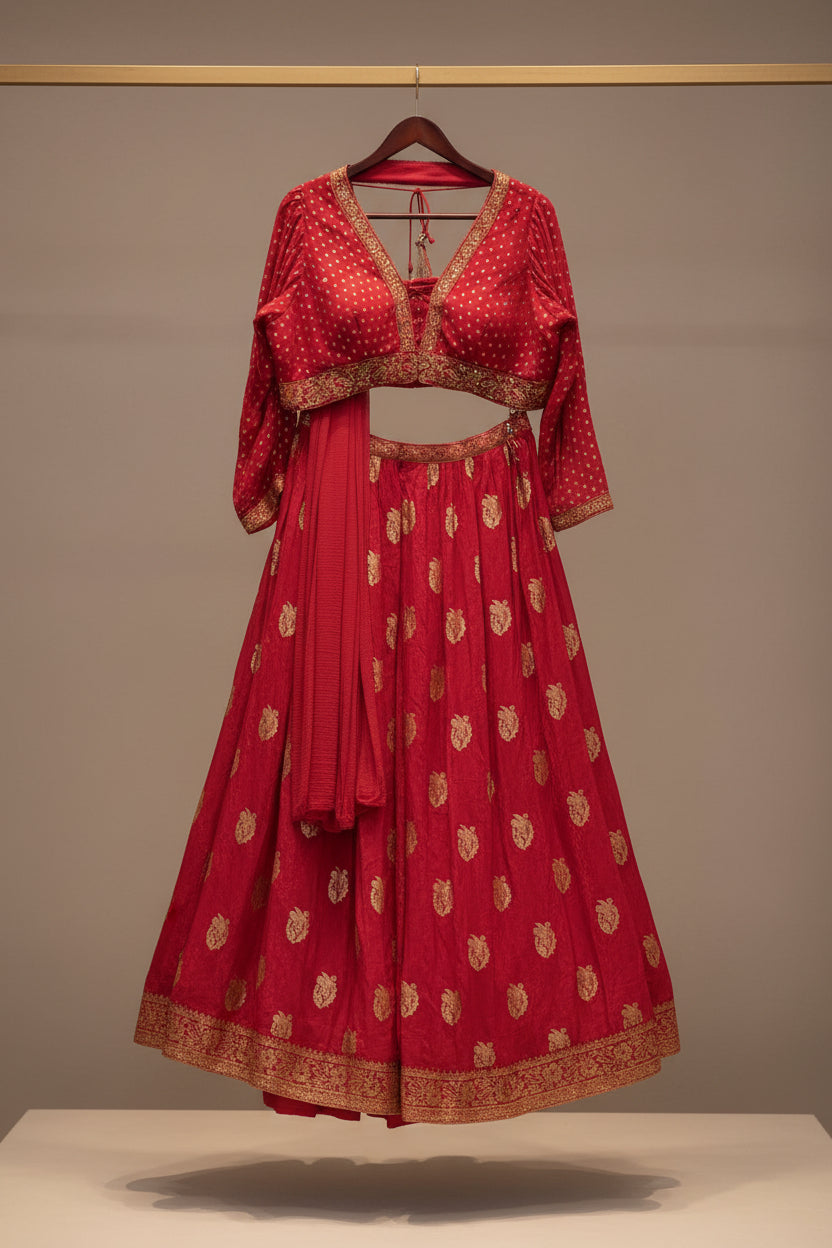 Crimson Gold Sequin Sharara Set with Dupatta —  Size XXL