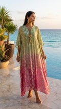Sage & Rose Ombre Lurex Kaftan —  Tassel Tie, Maxi | One Size