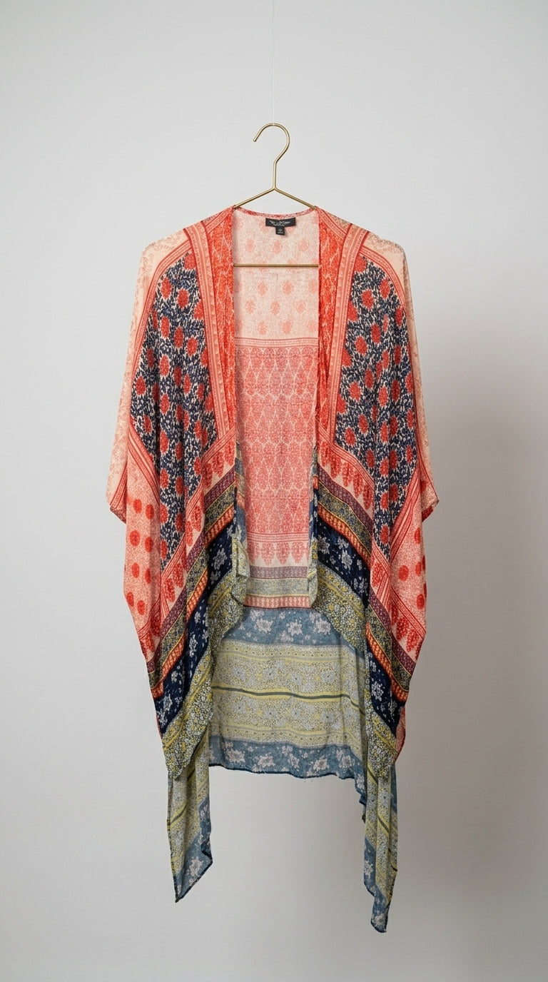 Happy  Print Kimono Cover-Up in Viscose