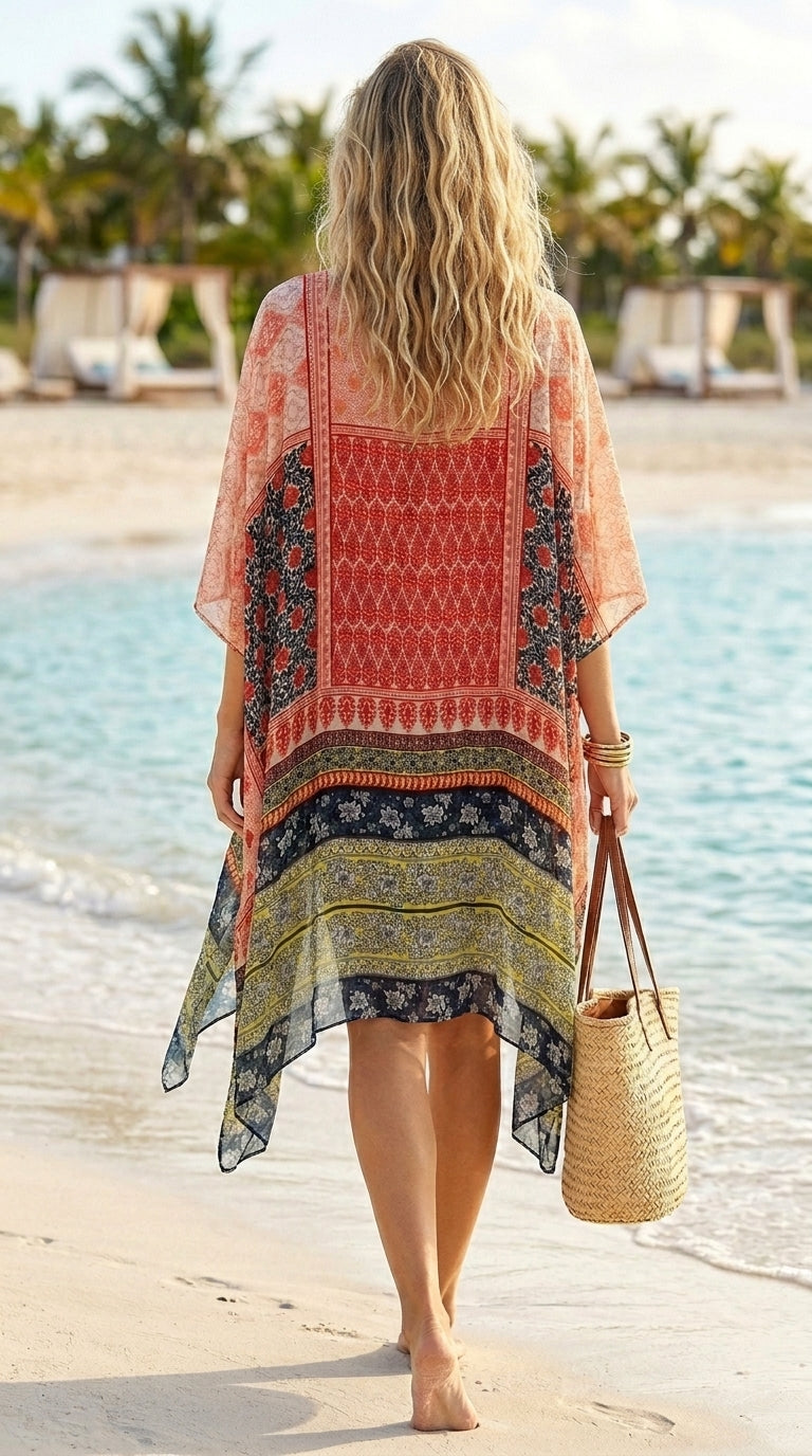 Happy  Print Kimono Cover-Up in Viscose