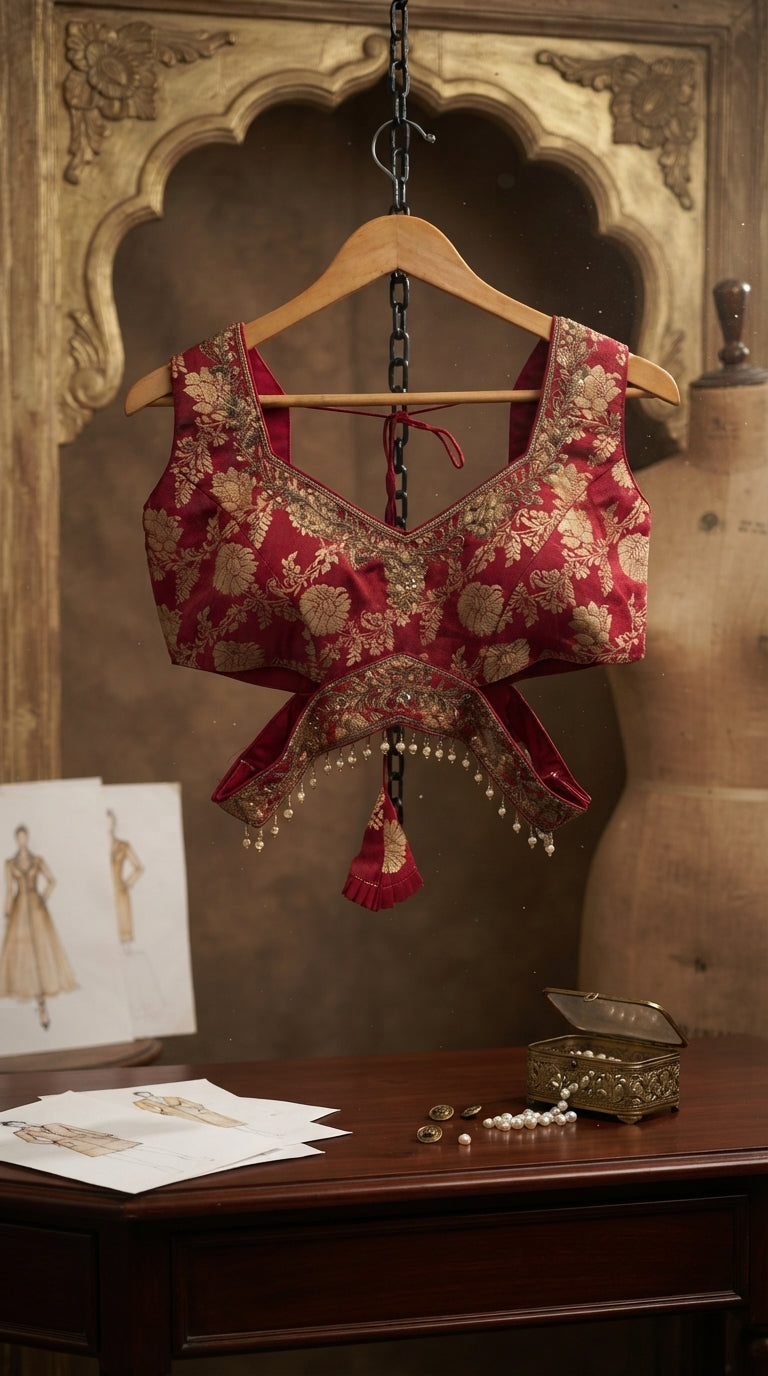 Dark Pink Zardozi Lehenga Set | Hand Embroidered Viscose Lehenga with Tissue Shimmer Dupatta