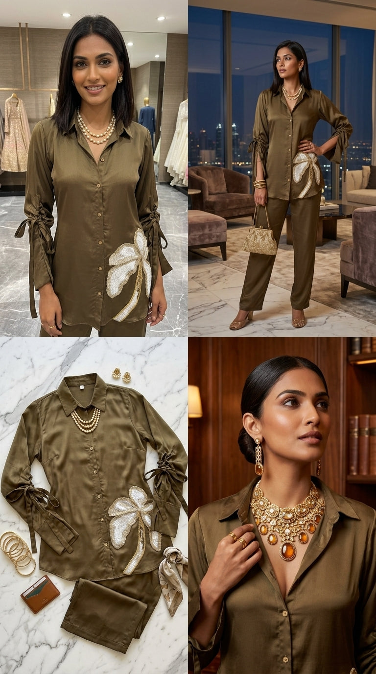 Modal Co-ord Set with Gota Embellishment – Size 42