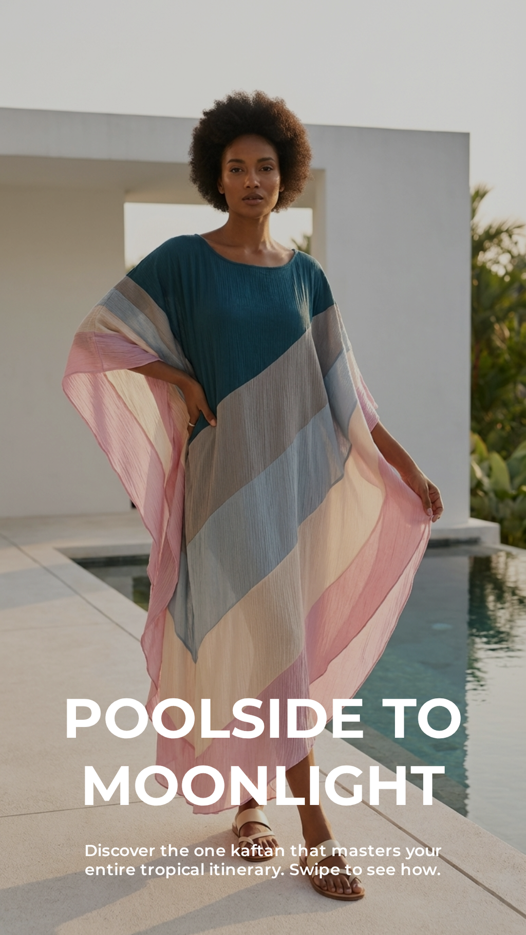 Diagonal Colour Block Maxi Kaftan — Crinkle Rayon, Resort Luxe | Saachi USA