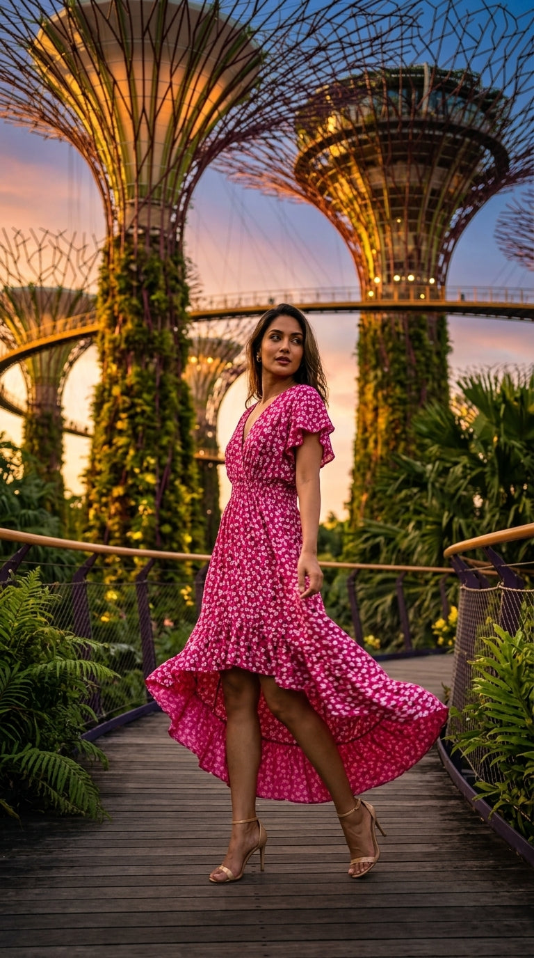 Italian Ditsy Daisy Wrap Dress — Soft Viscose, High-Low Hem | Made in Italy