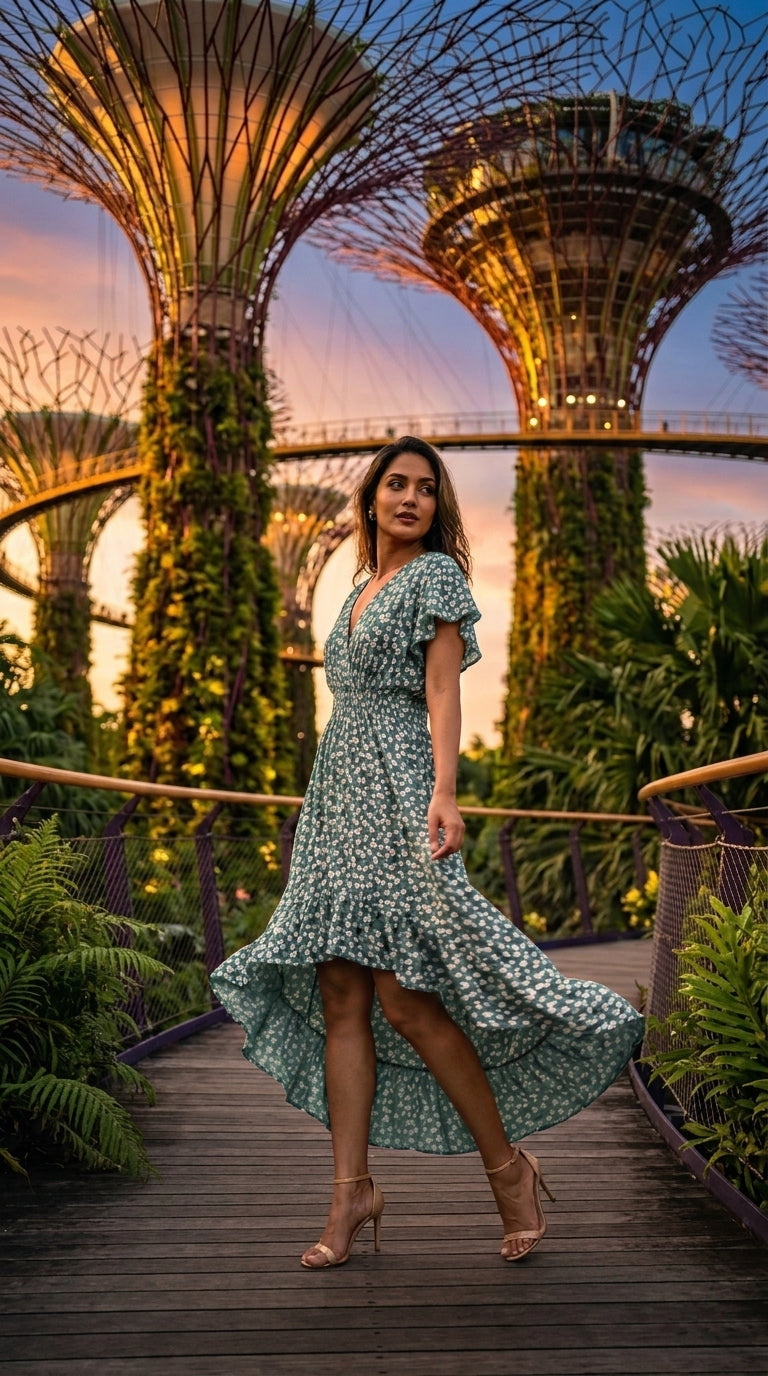 Italian Ditsy Daisy Wrap Dress — Soft Viscose, High-Low Hem | Made in Italy