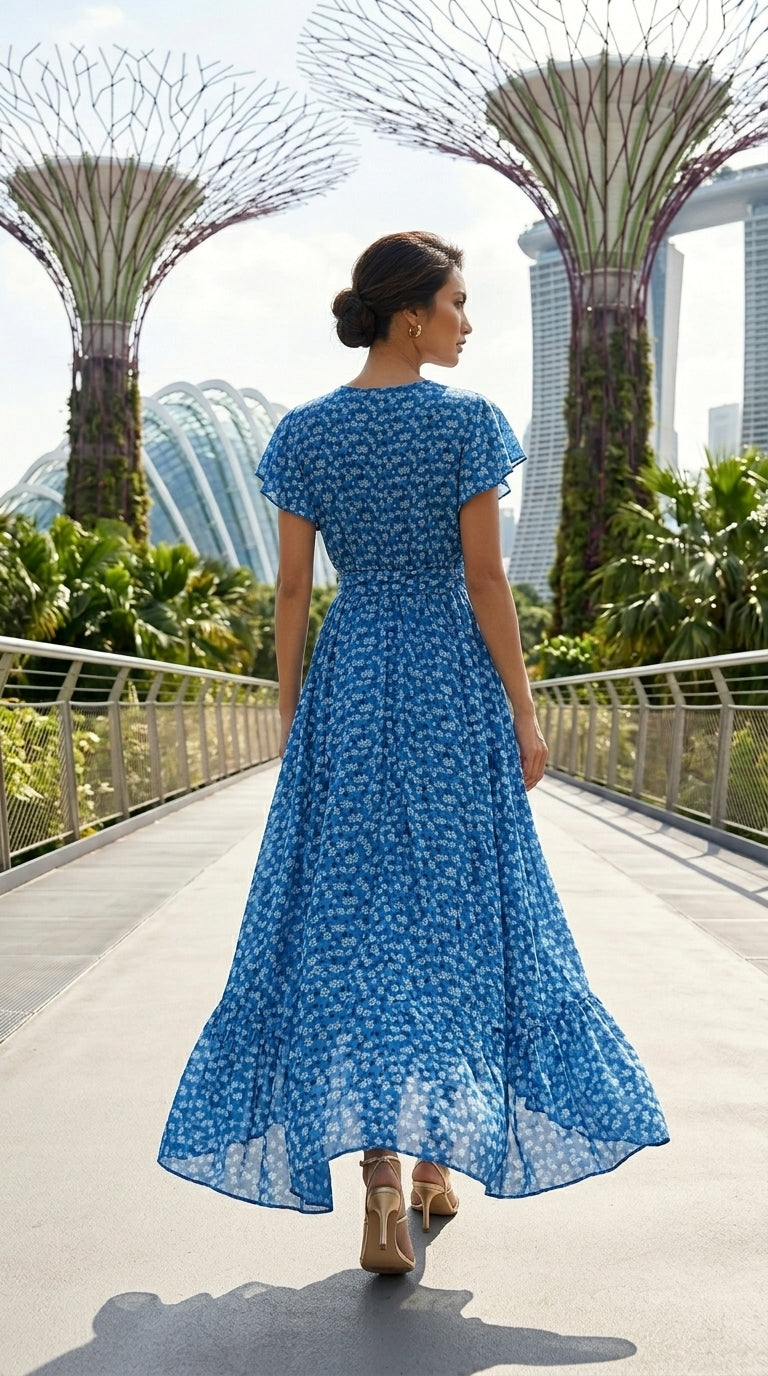 Italian Ditsy Daisy Wrap Dress — Soft Viscose, High-Low Hem | Made in Italy