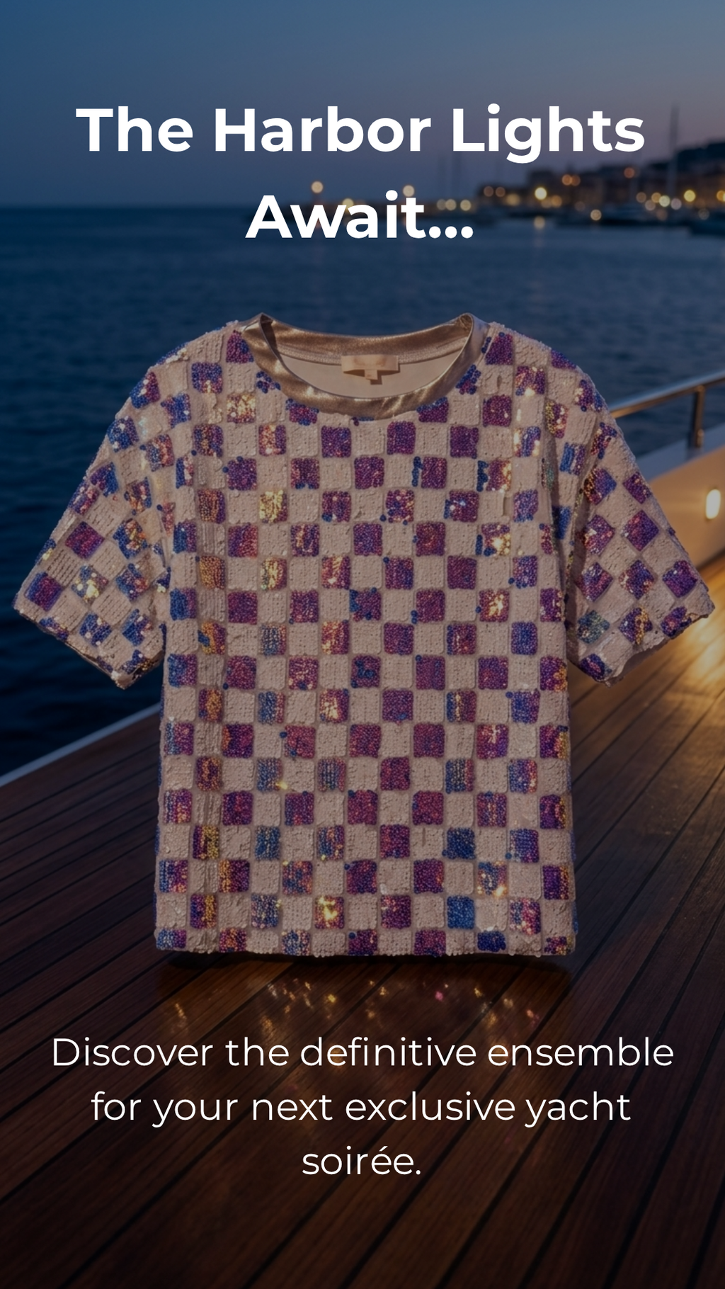 Iridescent Sequin Checkerboard Top — Holographic, Boxy Fit