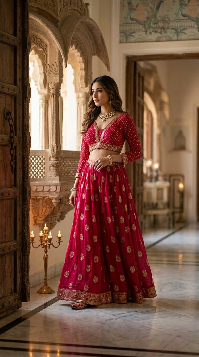 Crimson Gold Sequin Sharara Set with Dupatta —  Size XXL