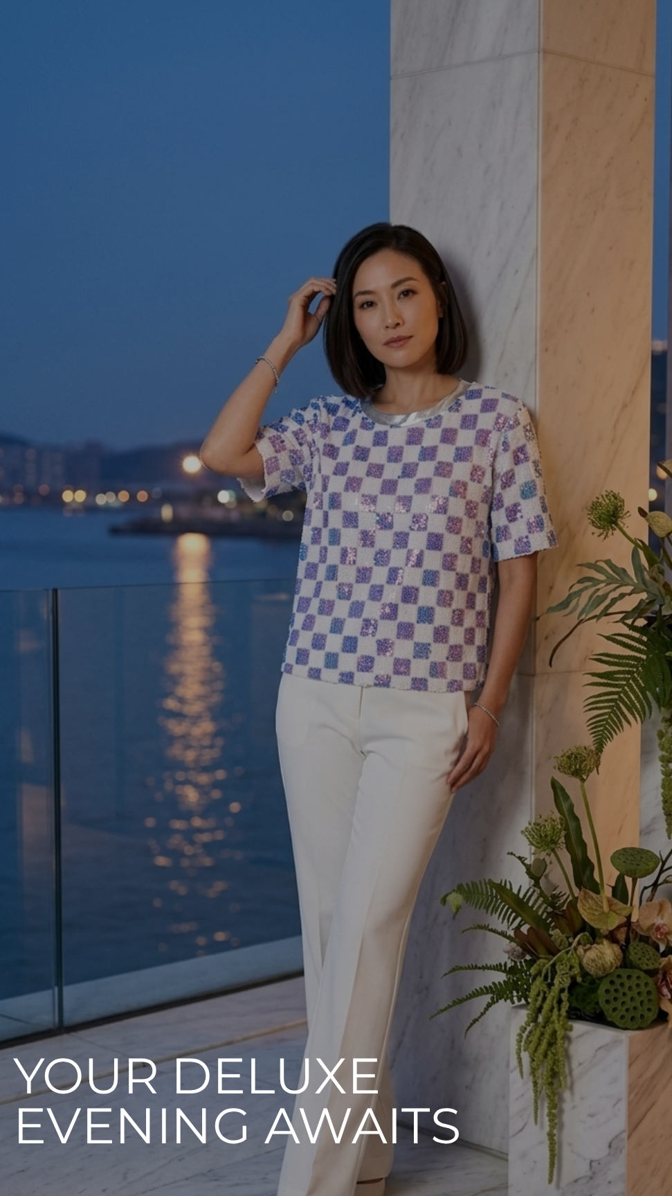 Iridescent Sequin Checkerboard Top — Holographic, Boxy Fit