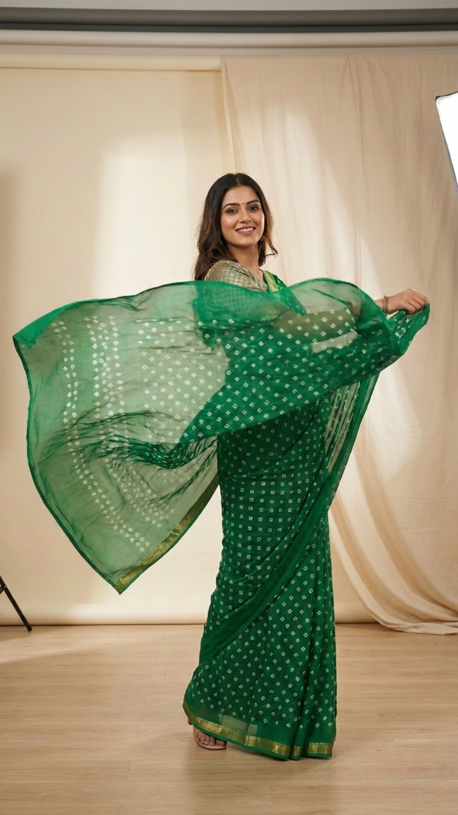 Green Bandhani Viscose Silk Saree with Blouse Piece | Traditional Tie-Dye Saree | Festive & Wedding Wear