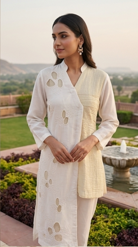 Ivory Cutwork Embroidered  Set