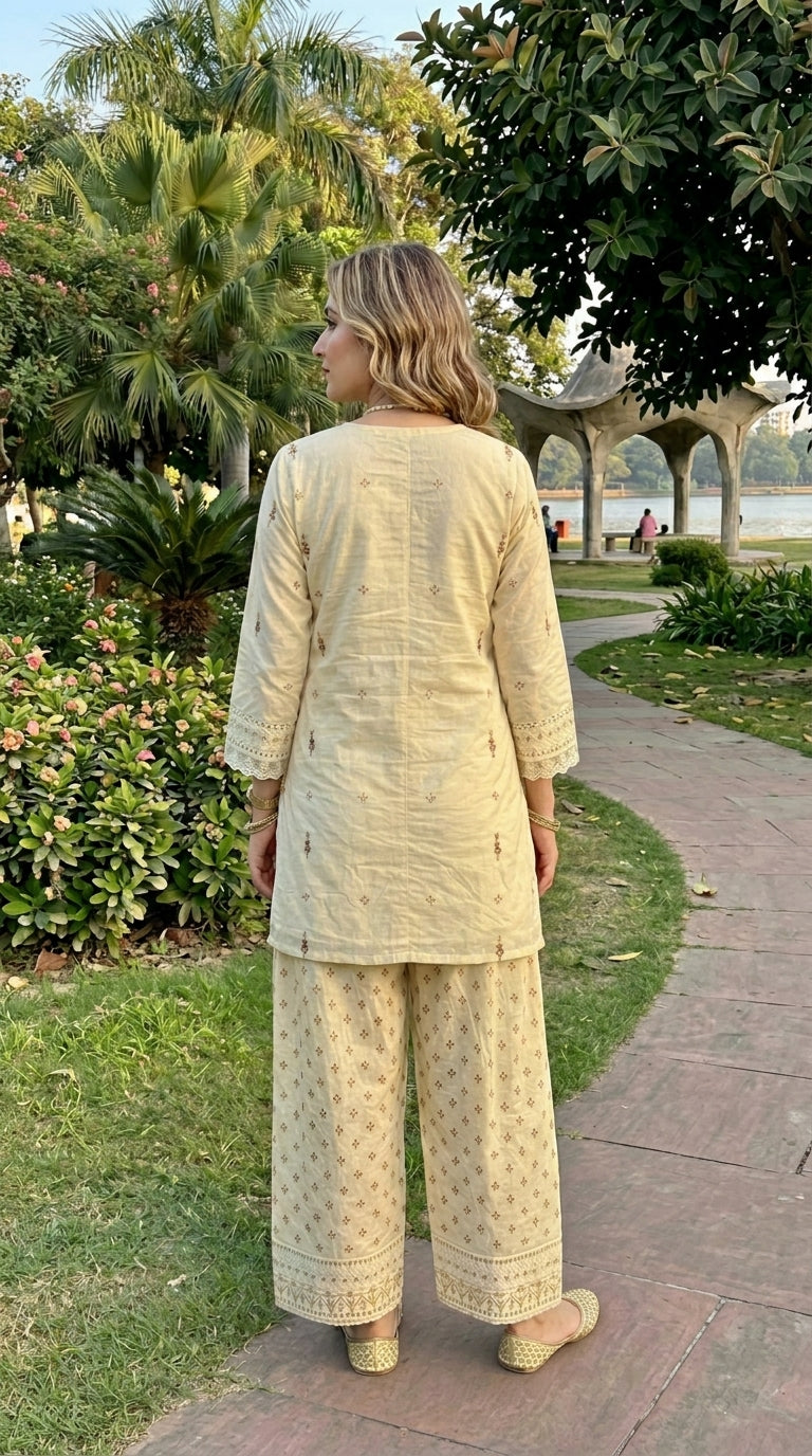 Ivory Cotton Farshi Salwar/Palazzo Co-ord Set |  — Luxmee