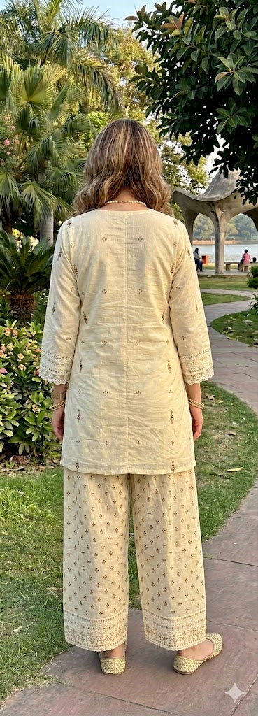 Ivory Cotton Farshi Salwar/Palazzo Co-ord Set |  — Luxmee
