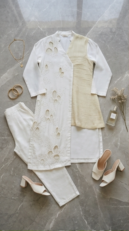 Ivory Cutwork Embroidered  Set