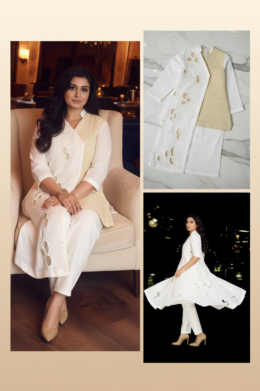 Ivory Cutwork Embroidered  Set