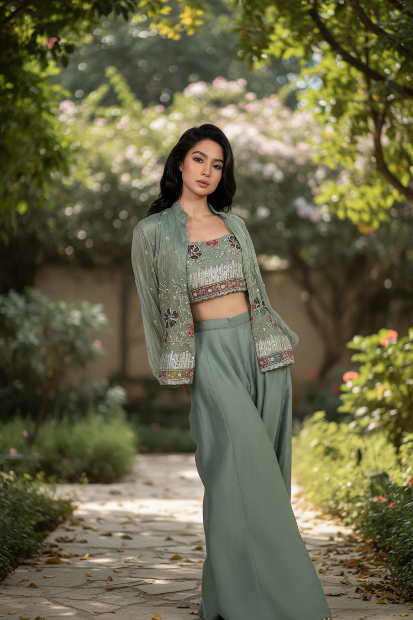 Sage Green Embroidered Tissue 3-Piece Set