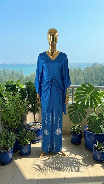 Cobalt Blue Kaftan Co-ord Set | Sequin Embroidered Pants – Luxmee Global