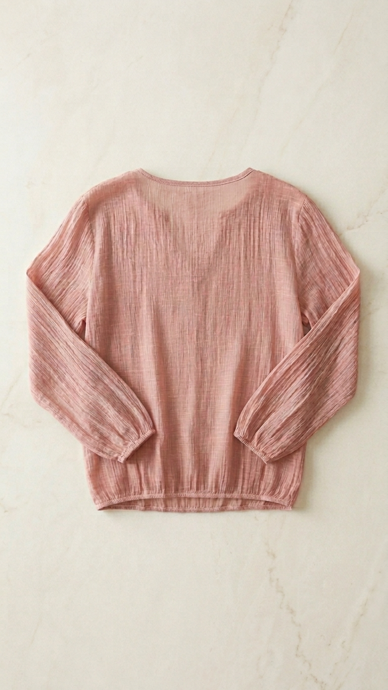Dusty Rose Mineral Wash Cotton Voile Tunic — Hand Embroidery, Tassel Tie