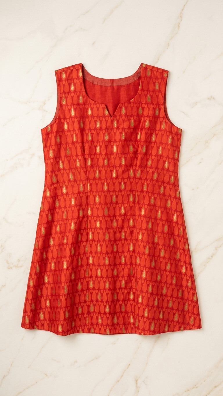 Red Gold Brocade Shift Dress — Viscose, Indo-Western, Wear Two Ways