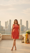 Red Gold Brocade Shift Dress — Viscose, Indo-Western, Wear Two Ways