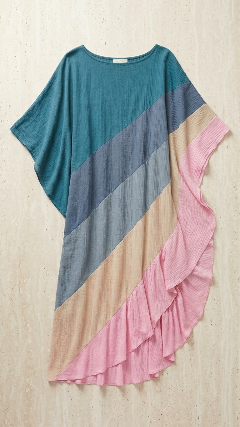 Diagonal Colour Block Maxi Kaftan — Crinkle Rayon, Resort Luxe | Saachi USA