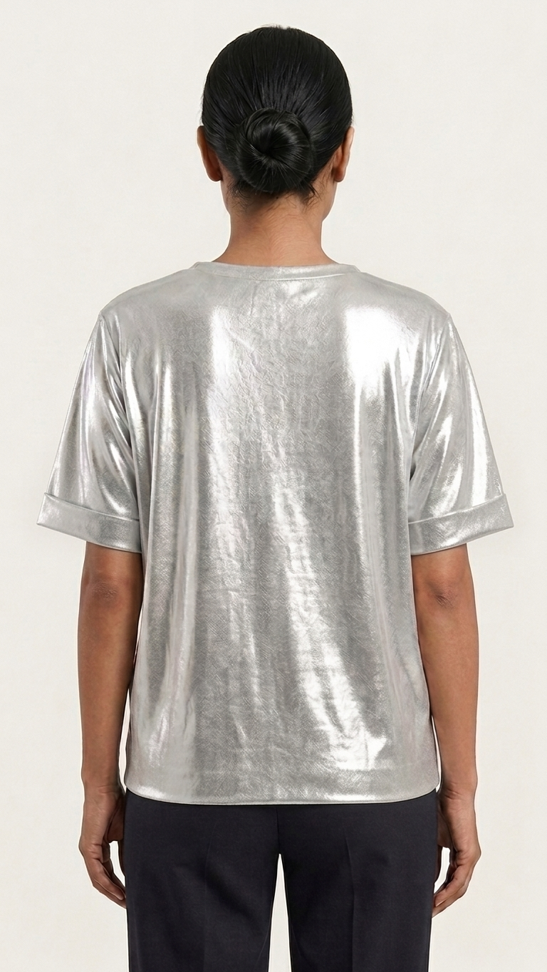 Iridescent Sequin Checkerboard Top — Holographic, Boxy Fit