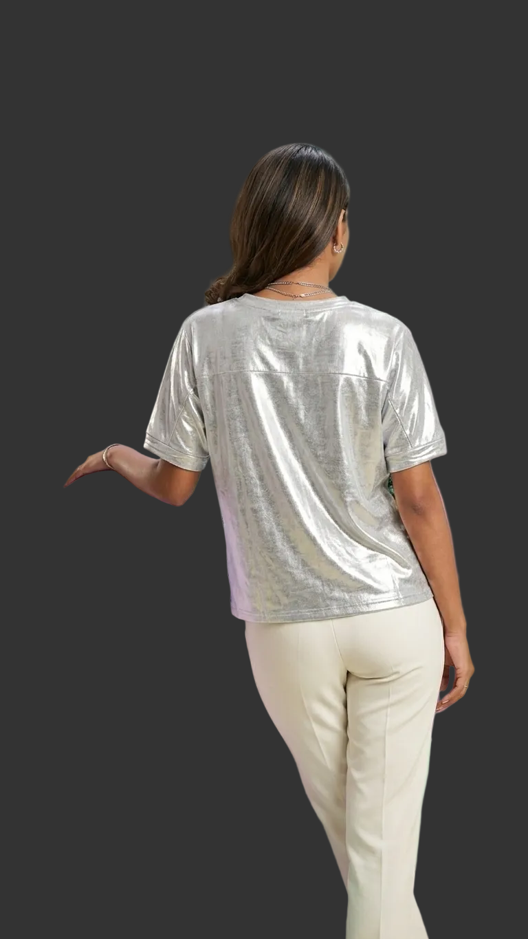 Iridescent Sequin Checkerboard Top — Holographic, Boxy Fit
