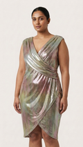 Iridescent Holographic Wrap Dress — Rayon Spandex, Tulip Hem, Plus Size
