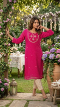 Deep fuchsia/hot pink base lehriya kurta - plus size