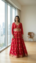 Crimson Gold Sequin Sharara Set with Dupatta —  Size XXL