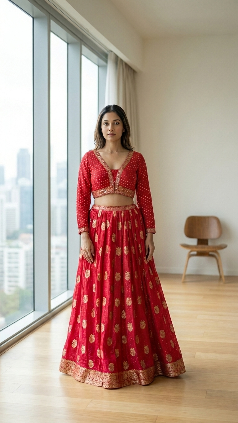 Crimson Gold Sequin Sharara Set with Dupatta —  Size XXL