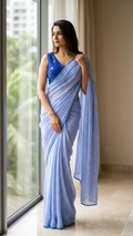 Sky Blue Chiffon Saree with Royal Blue Embroidered Blouse