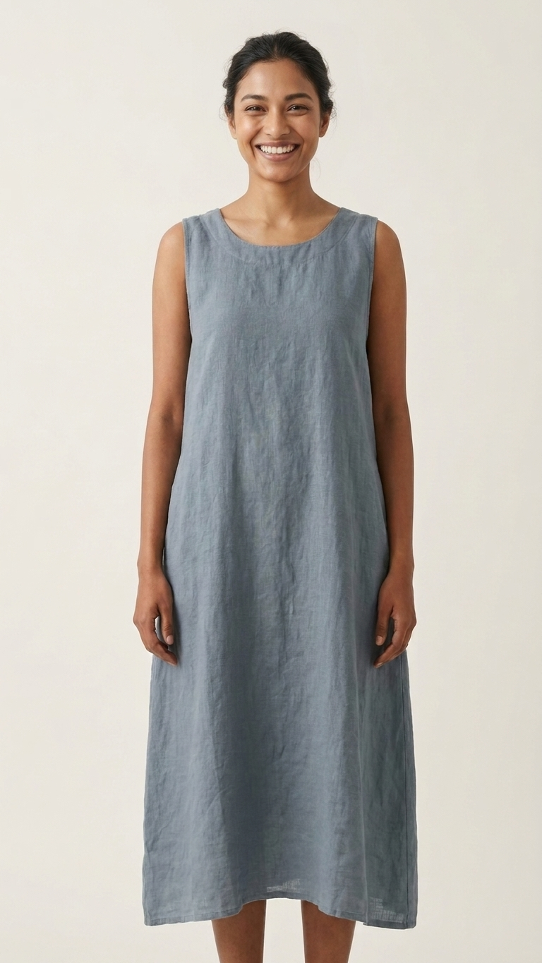 Italian Linen Maxi Dress — Slate Blue, Asymmetric Hem, One Size | Made in Italy