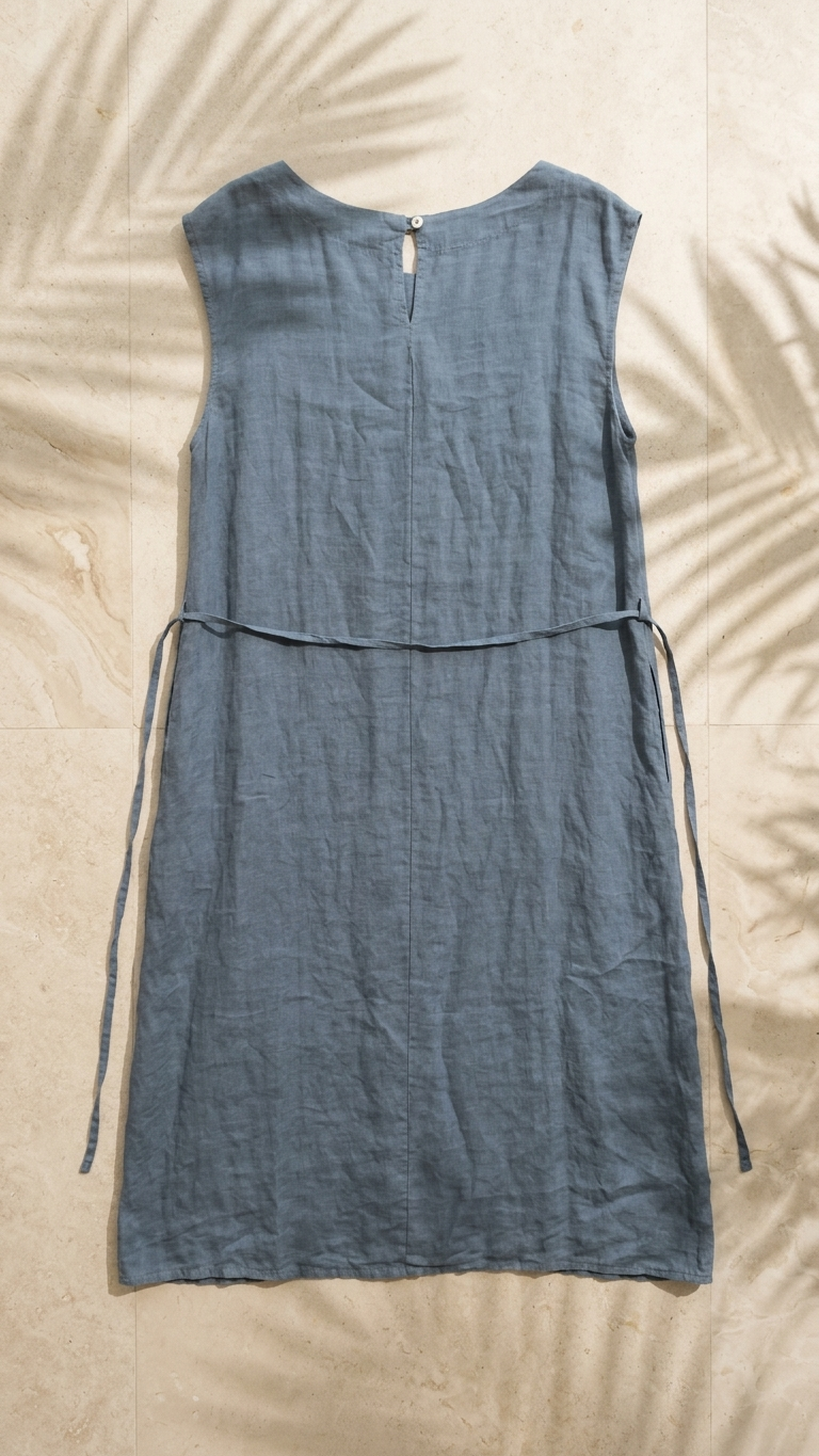 Italian Linen Maxi Dress — Slate Blue, Asymmetric Hem, One Size | Made in Italy