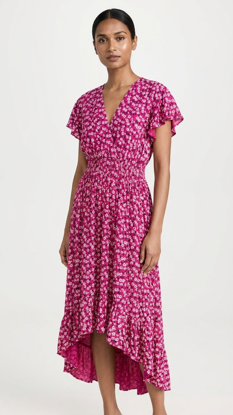 Italian Ditsy Daisy Wrap Dress — Soft Viscose, High-Low Hem | Made in Italy