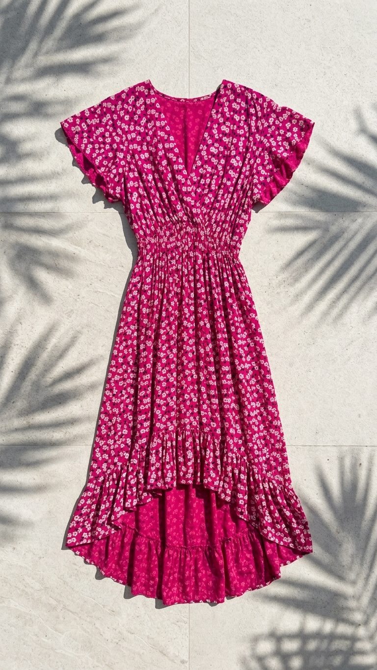Italian Ditsy Daisy Wrap Dress — Soft Viscose, High-Low Hem | Made in Italy