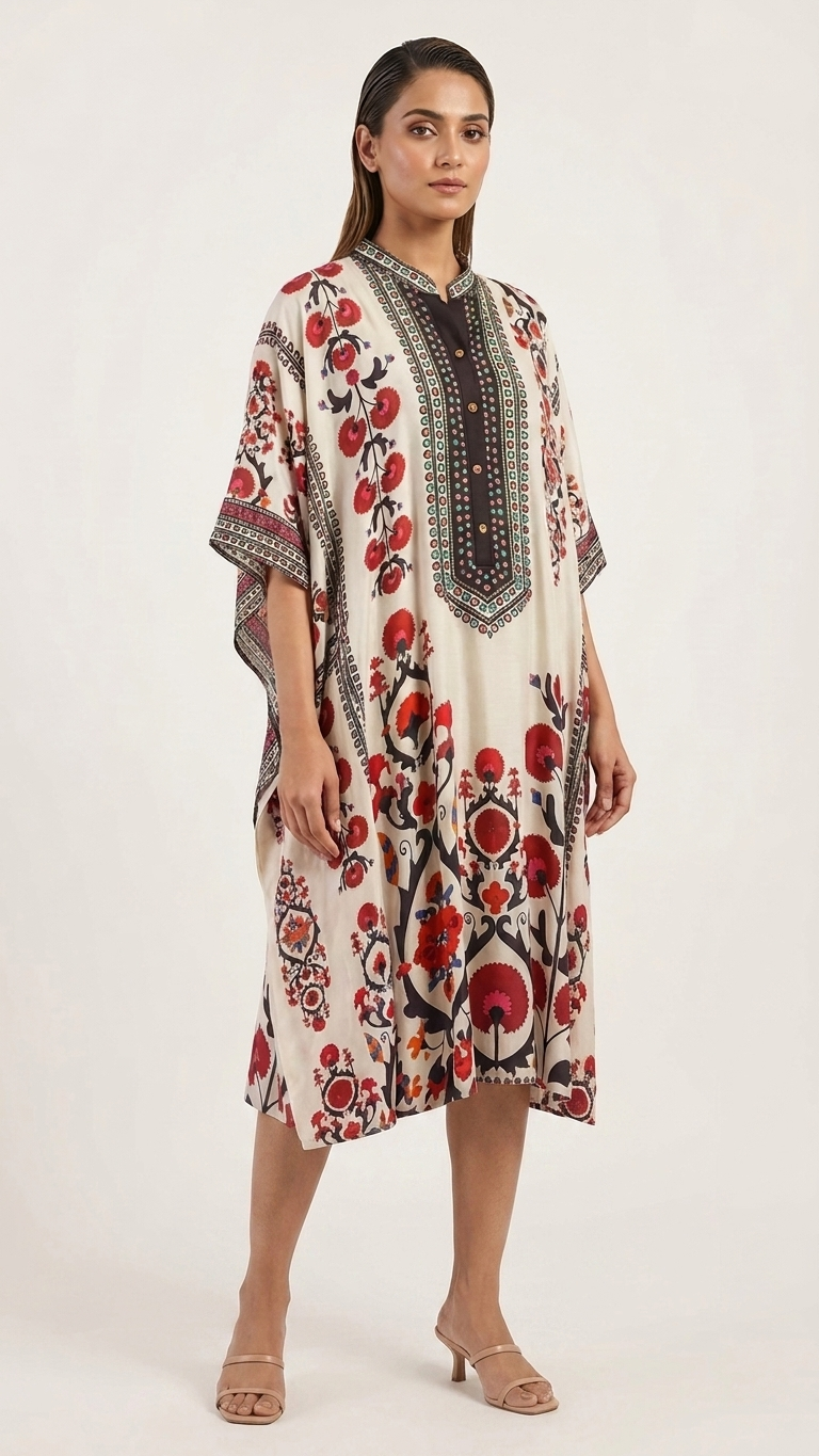Suzani print Kftan Style Kurta set in Muslin Modal