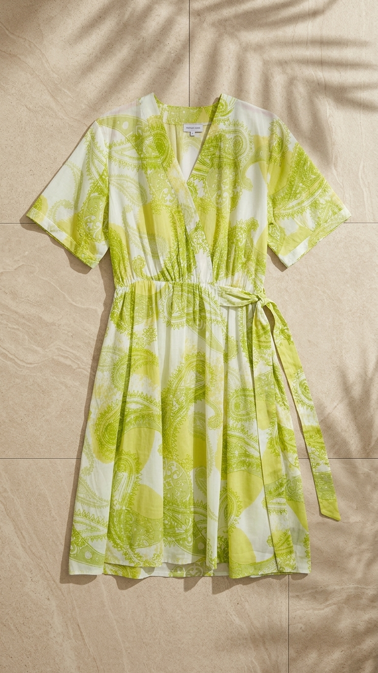 Lime Paisley Wrap Dress _ cotton