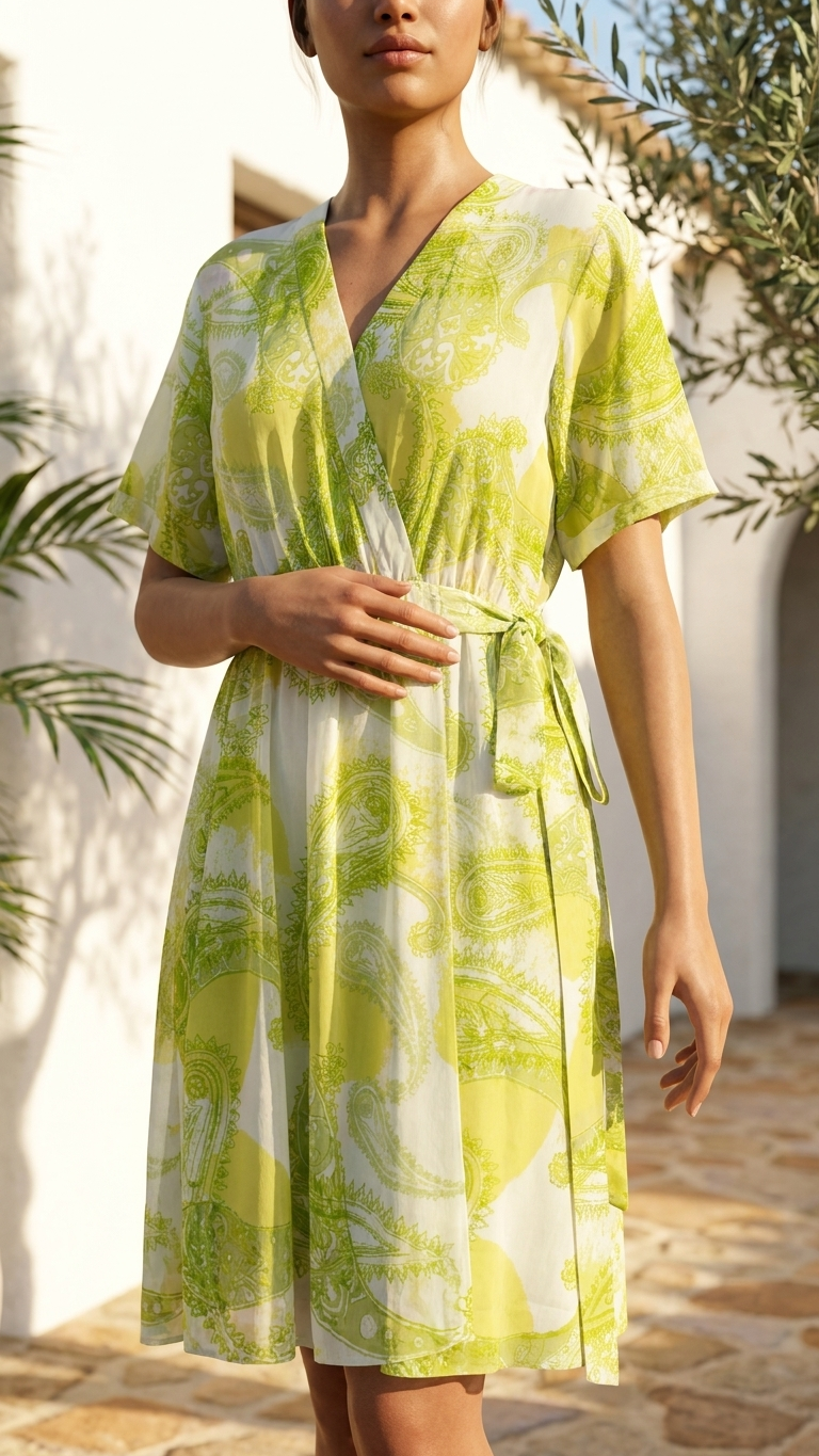 Lime Paisley Wrap Dress _ cotton