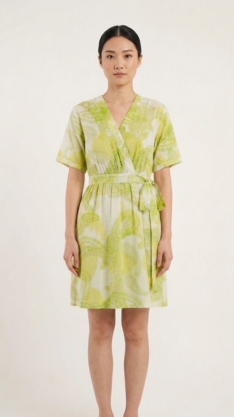 Lime Paisley Wrap Dress _ cotton