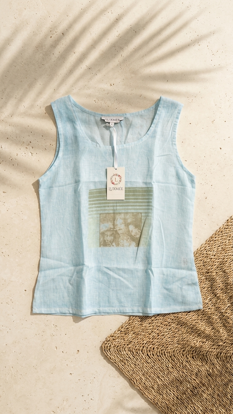 Sheer Cotton light graphic Print Tank Top
