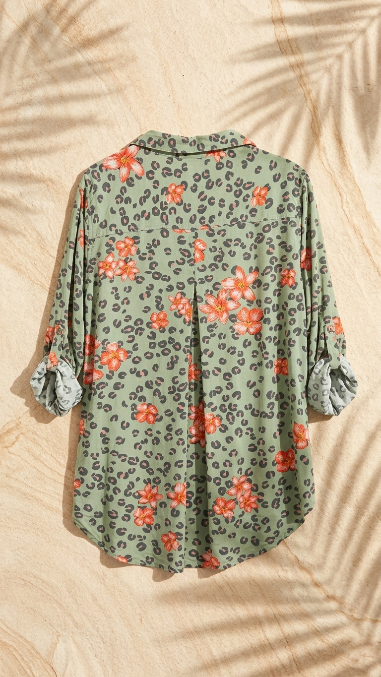 sage green animal print back view