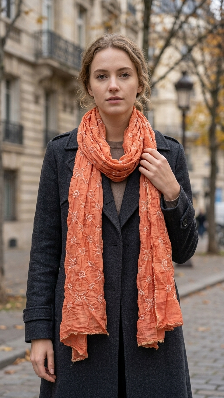 Hand Bandhani Silk Scarf | Rust Orange Tie-Dye Wrap